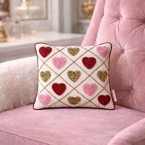 Bella Lux Beaded Heart Throw Pillow Valentine Romantic Decorative Cushion